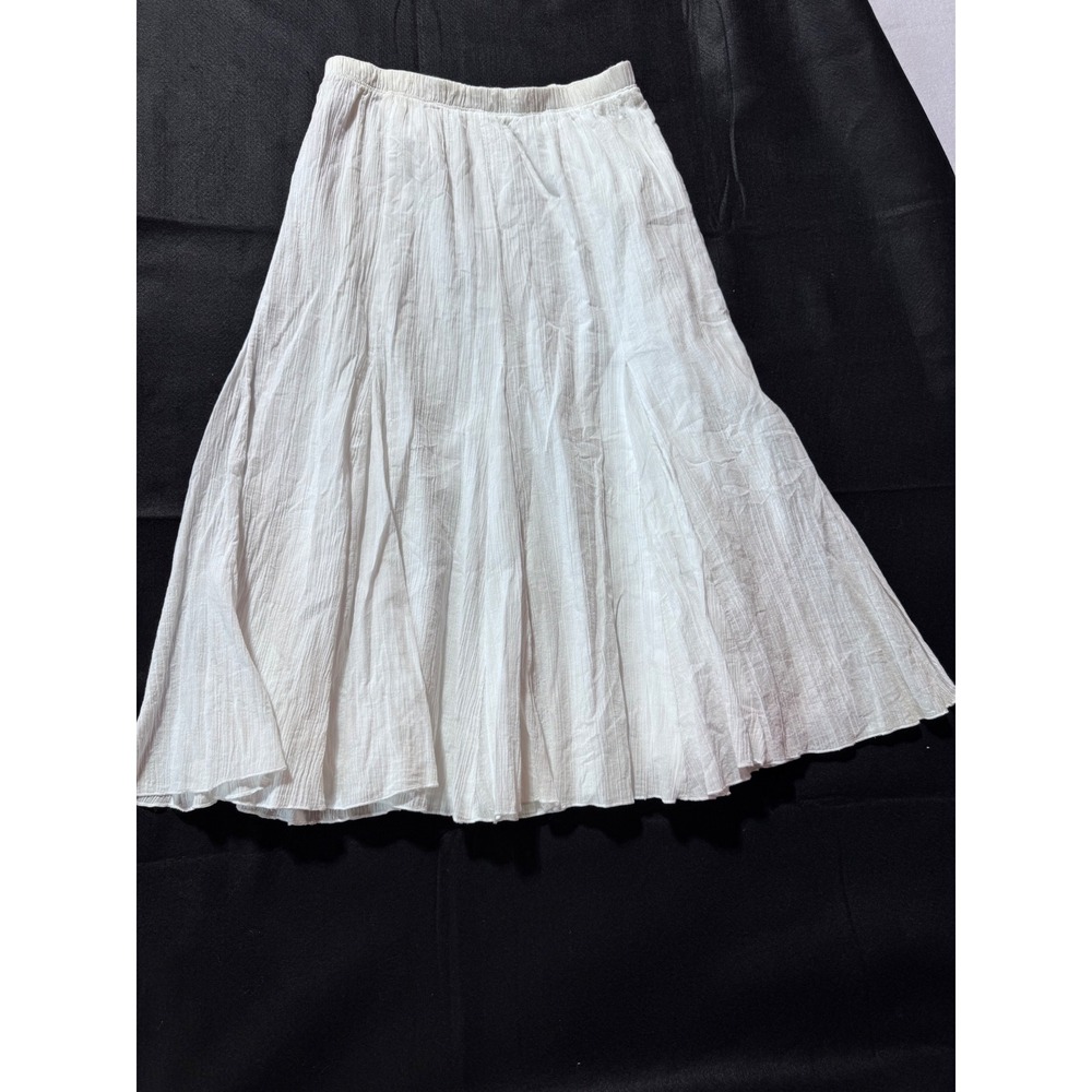 Alfred Dunner Petite White Cotton Gauze Midi Skirt Elastic Waist Boho Size 12P